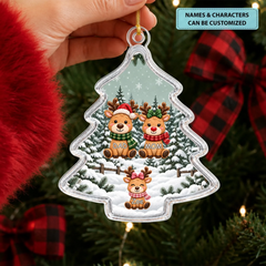 Christmas With Reindeer Family - Personalized Custom Shape Mica Ornament - Christmas Gift For Family