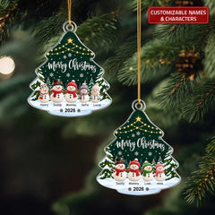 Merry Christmas Snow Family - Personalized Custom Shape Mica Ornament - Christmas Gift For Family