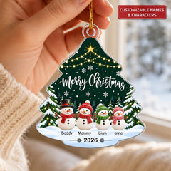 Merry Christmas Snow Family - Personalized Custom Shape Mica Ornament - Christmas Gift For Family
