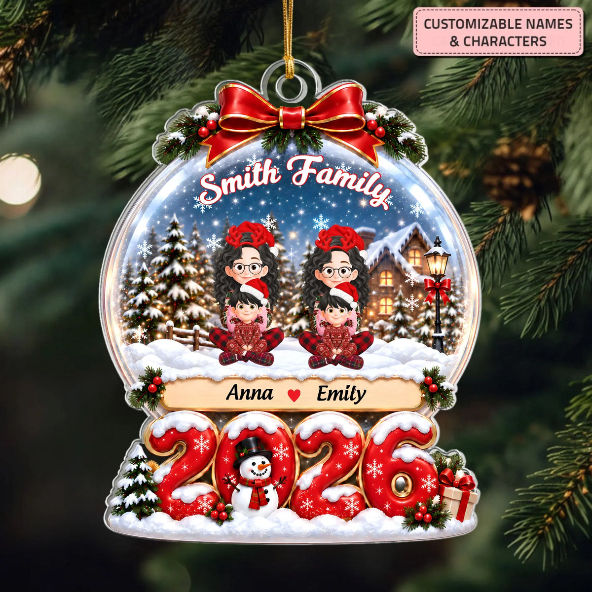 Christmas Family Snow Globe - Personalized Custom Shape Mica Ornament - Christmas Gift For Family