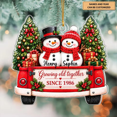 Snowman Love - Personalized Custom Shape Mica Ornament - Christmas Gift For Couple