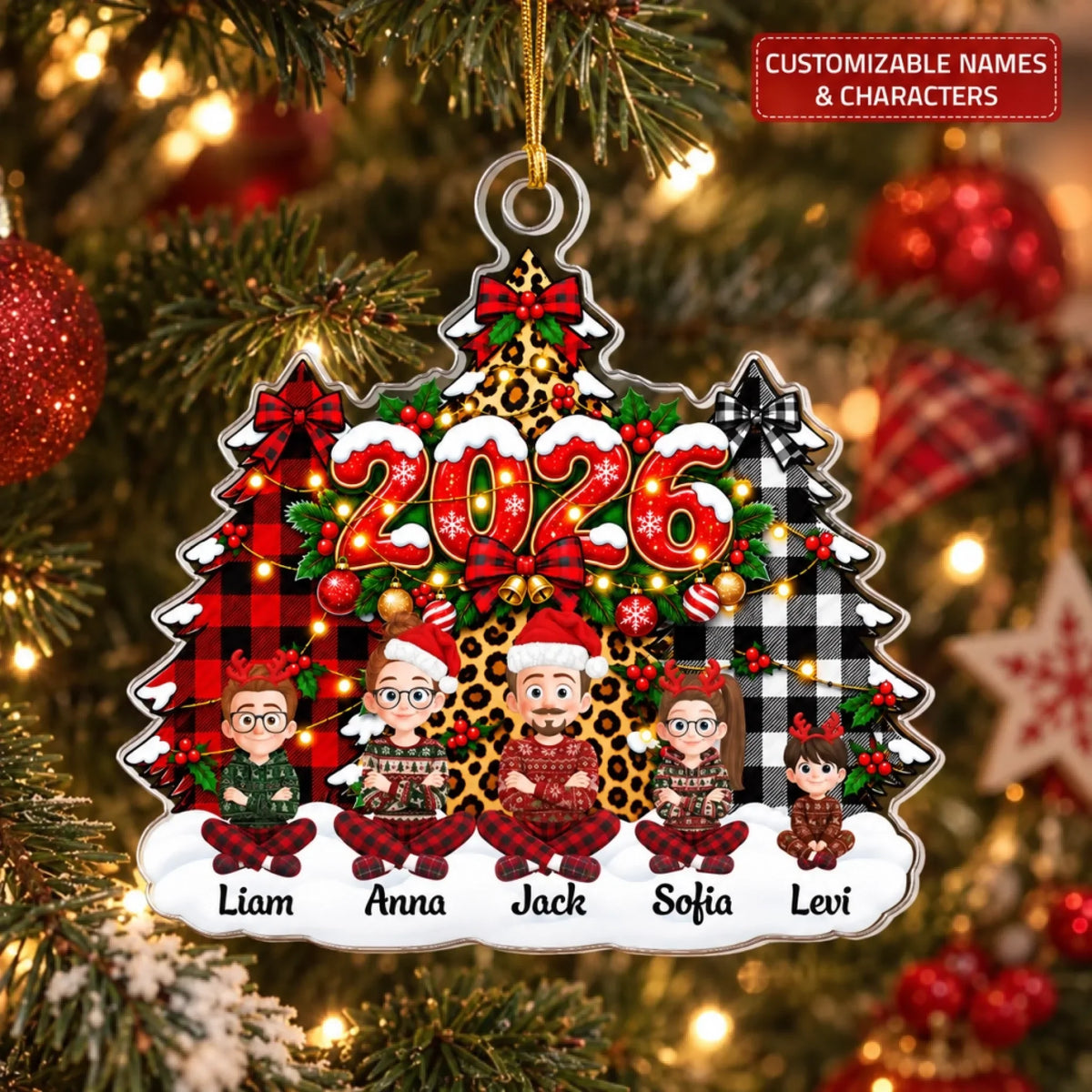 Triple Christmas Tree Family - Personalized Custom Shape Mica Ornament - Christmas Gift For Family