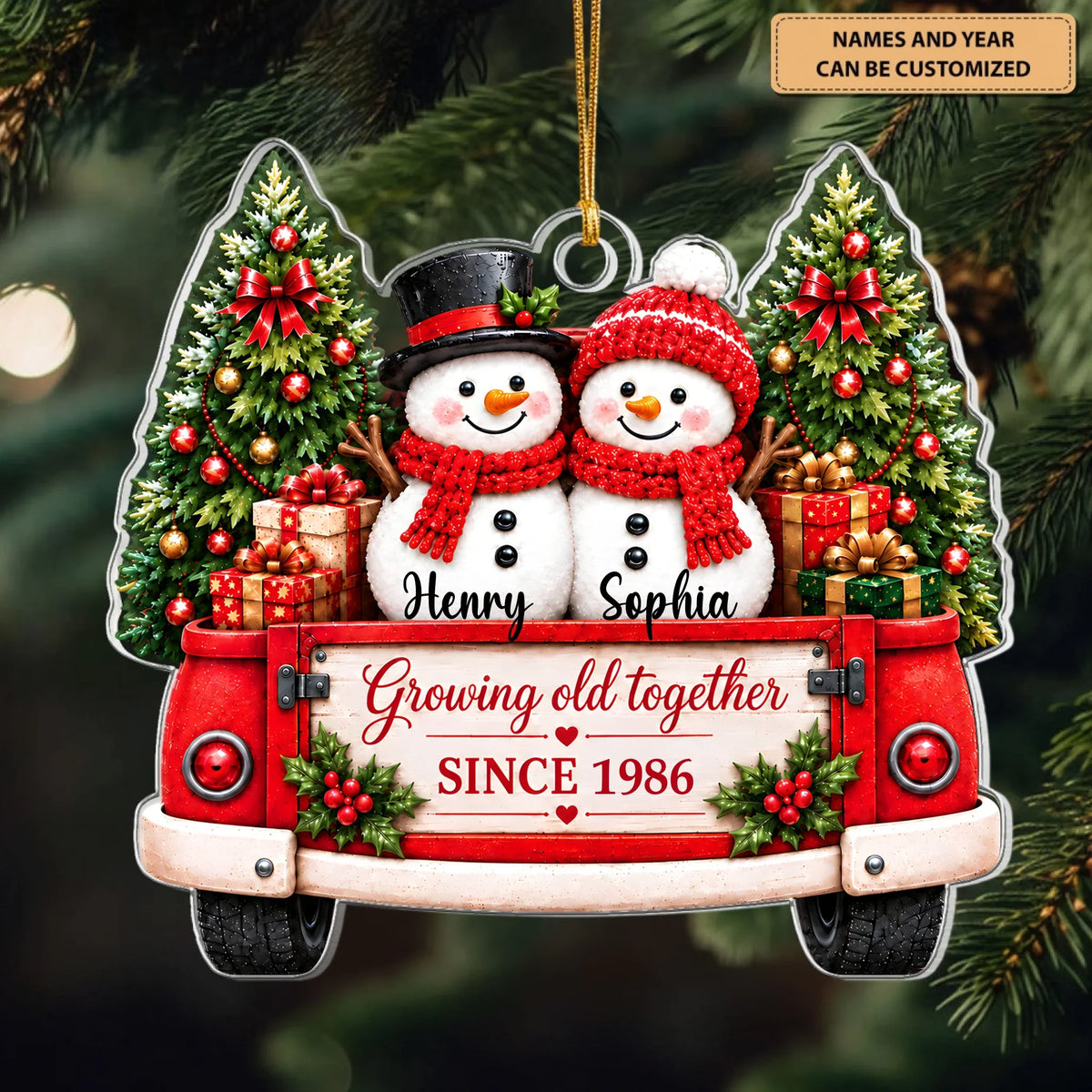 Snowman Love - Personalized Custom Shape Mica Ornament - Christmas Gift For Couple