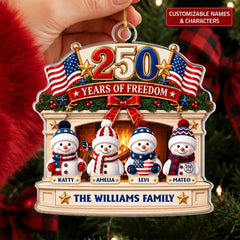 Freedom Snowman Family - Personalized Custom Shape Mica Ornament - Christmas Gift For Couple
