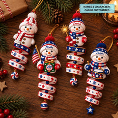 Patriotic Snowman - Personalized Custom Shape Mica Ornament - Christmas Gift For Kids, Family