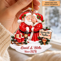 Christmas Santa Couple - Personalized Custom Shape Mica Ornament - Christmas Gift For Family