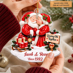 Christmas Santa Couple - Personalized Custom Shape Mica Ornament - Christmas Gift For Family