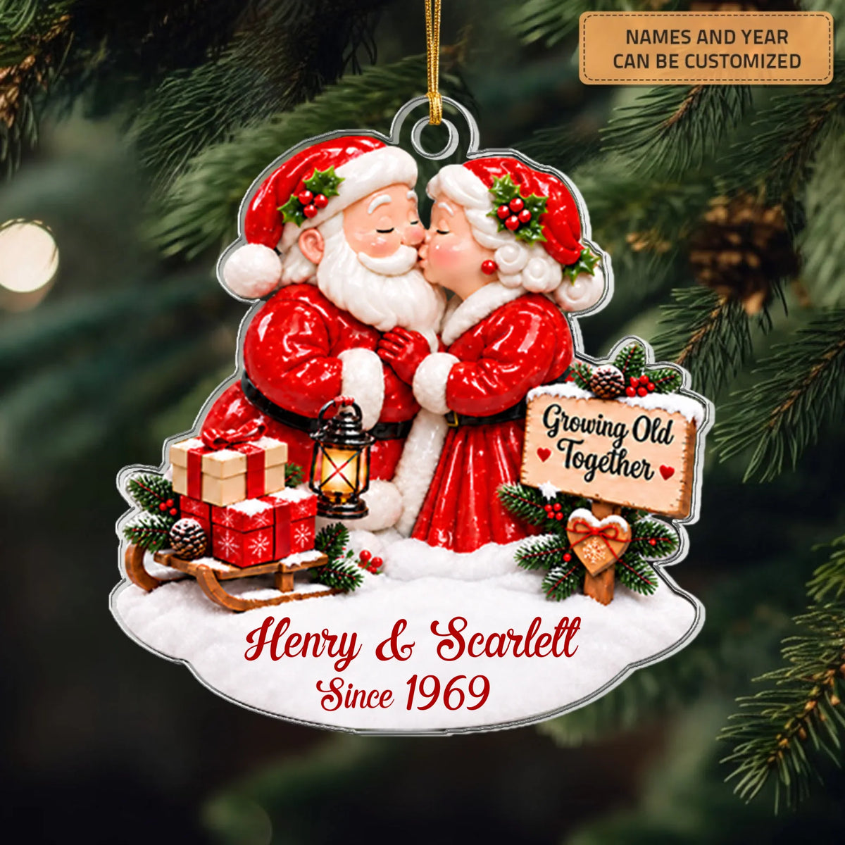 Christmas Santa Couple - Personalized Custom Shape Mica Ornament - Christmas Gift For Family