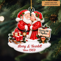 Christmas Santa Couple - Personalized Custom Shape Mica Ornament - Christmas Gift For Family