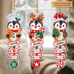 Crystal Penguin Christmas - Personalized Custom Shape Mica Ornament - Christmas Gift For Family