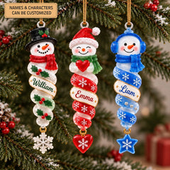 Candy Cane Snowman - Personalized Custom Shape Mica Ornament - Christmas Gift For Family