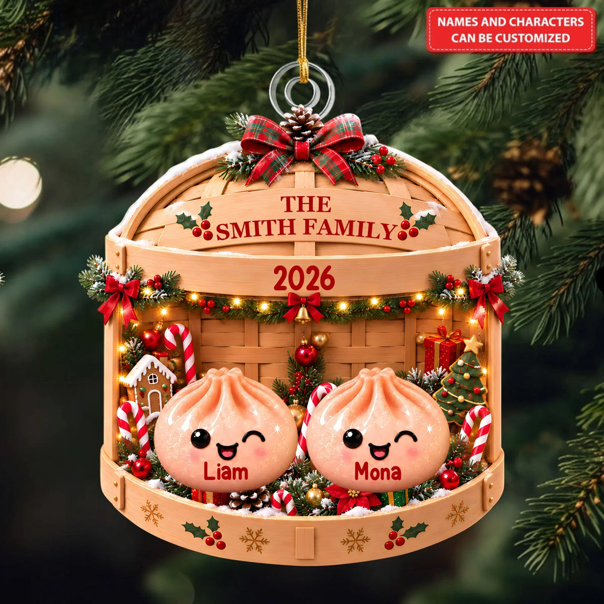 Steam Bun Family - Personalized Custom Shape Mica Ornament - Christmas Gift For Family