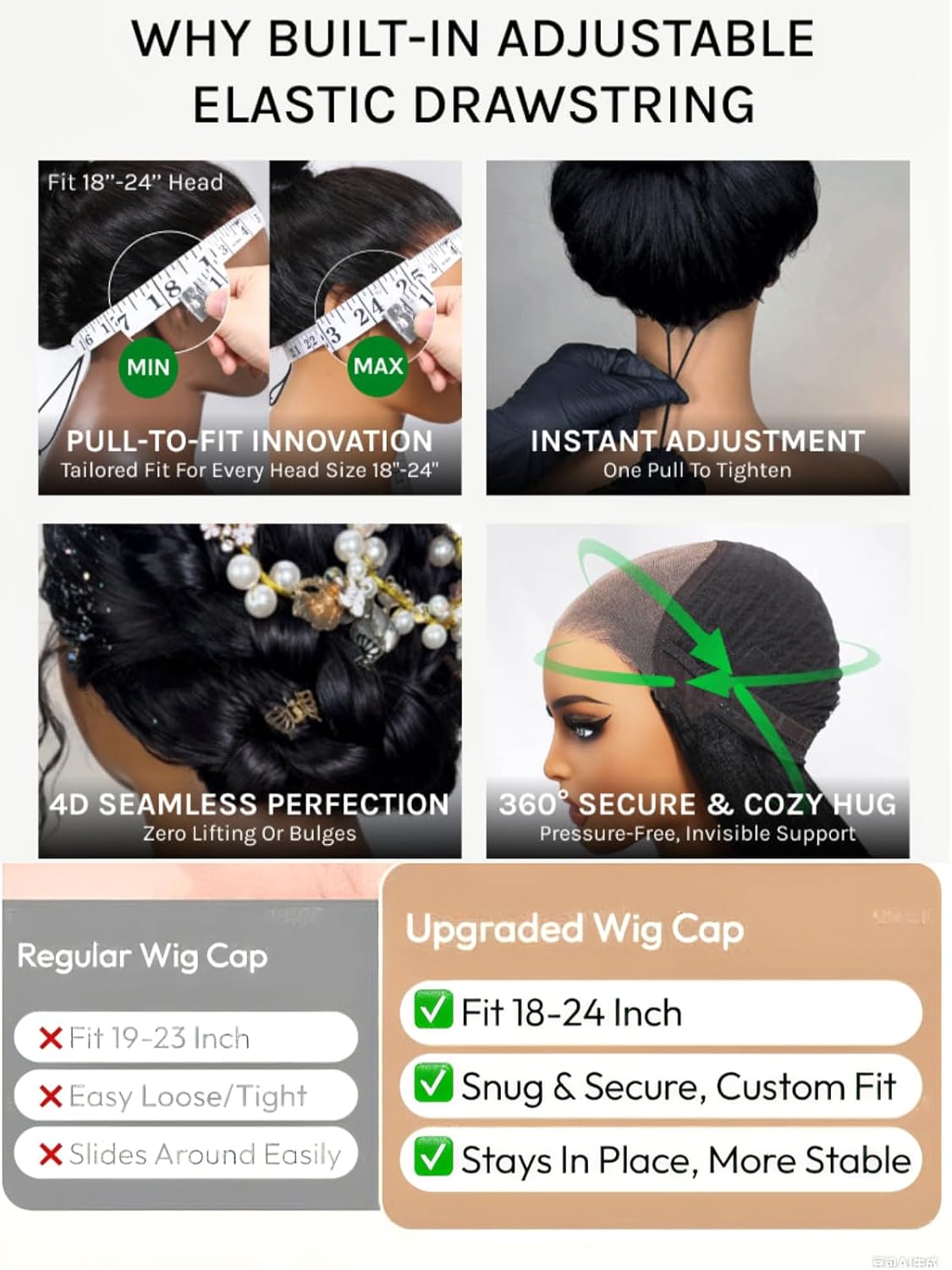 Inside view of the adjustable wig cap