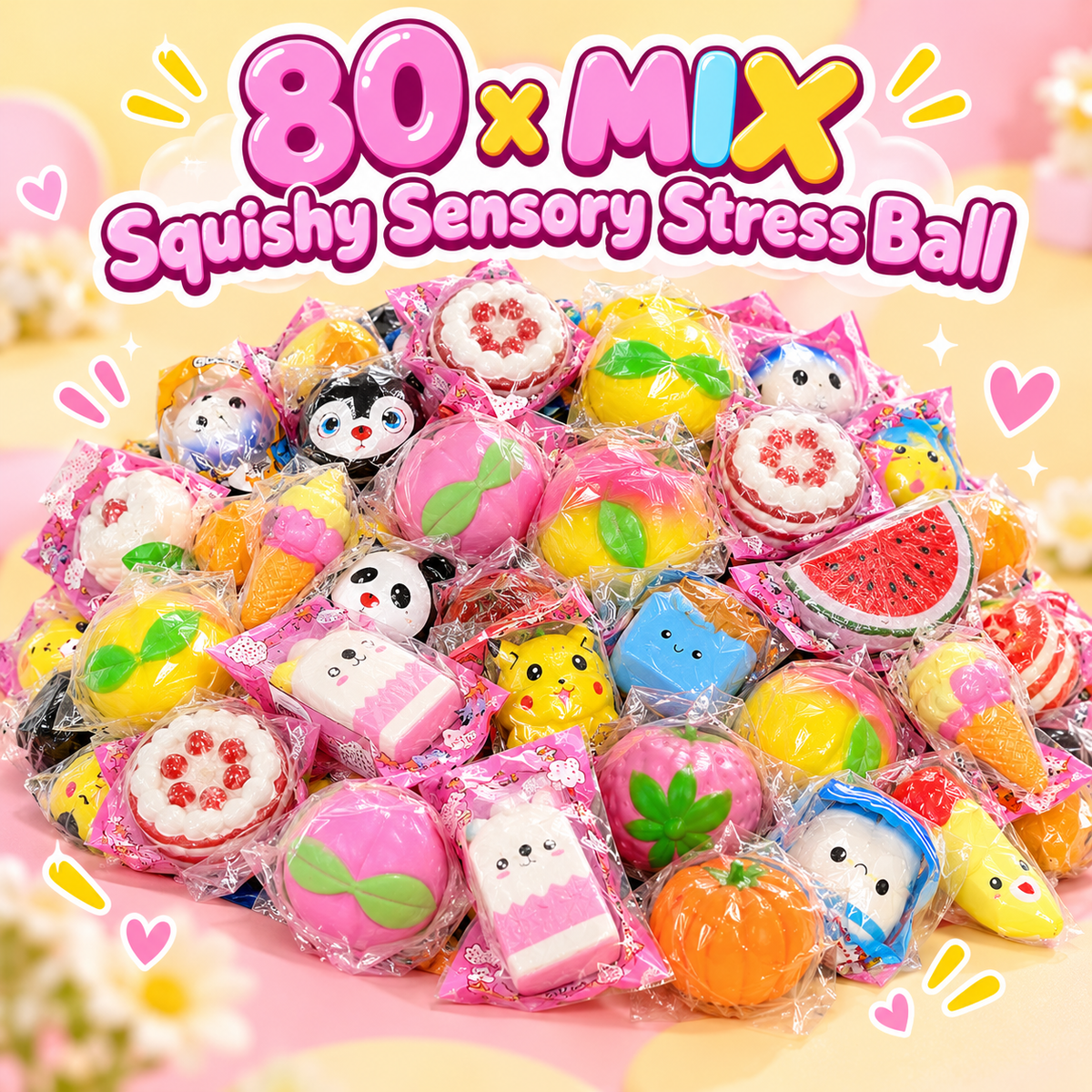 80 x MIX Squishy Sensory Stress Ball colorful assorted squishy toys