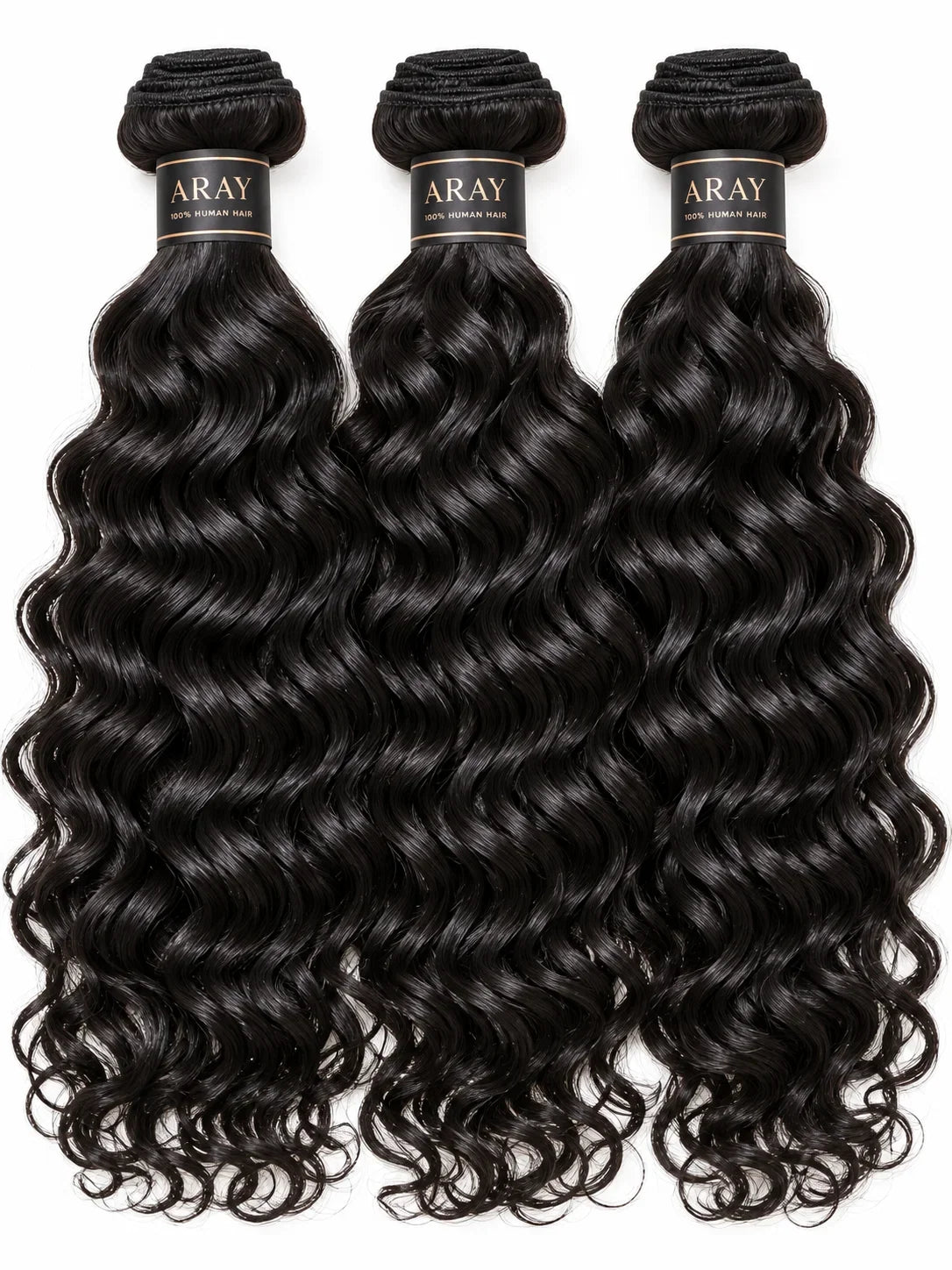 Three bundles of 100% virgin human hair in natural black water-wave texture