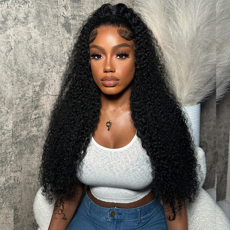 Brazilian Kinky Curly 13x6 HD Transparernt Lace Front Wigs Human Hair Pre Plucked With Baby Hair Natural Black For Women