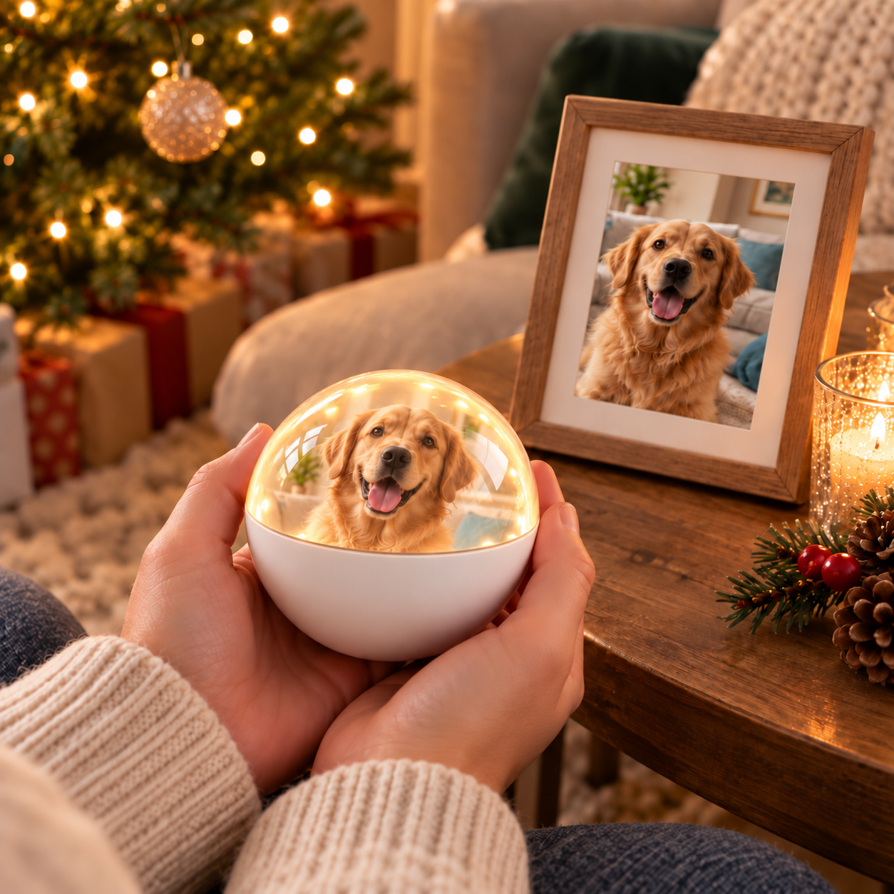 Pet keepsake beside framed photo
