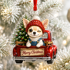 Chihuahua Red Truck Mica Ornament NCU0HT013