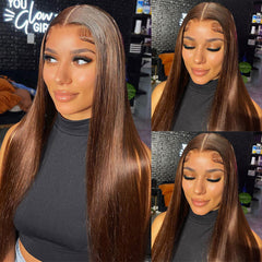Straight Hair #4 Chocolate Brown 13x4/13x6 HD Transparent Lace Front Wig Pre Plucked Hairline 100% Human Hair