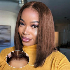 Chocolate Brown Short Bob Wig Straight Hair 13x6 HD Transparent Lace Frontal Wig Pre Plucked Hairline 100% Human Hair
