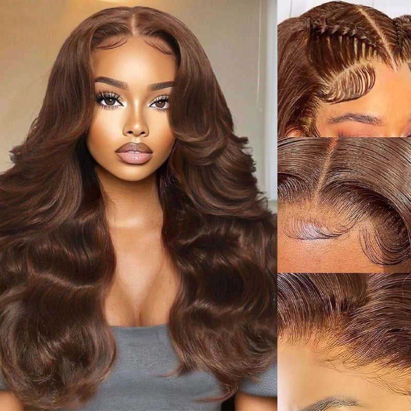 Body Wave 13x4/13x6 Chocolate Brown HD Transparent Lace Front Wig 100% Human Hair Pre Plucked With Baby Hair