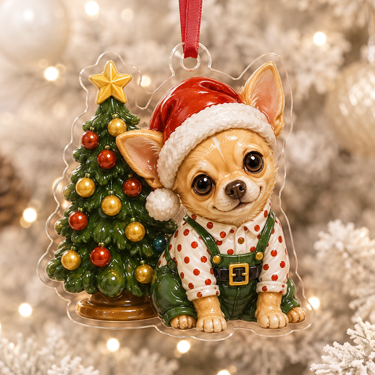 Christmas Chihuahua Adorable Mica Ornament NCU0HT007