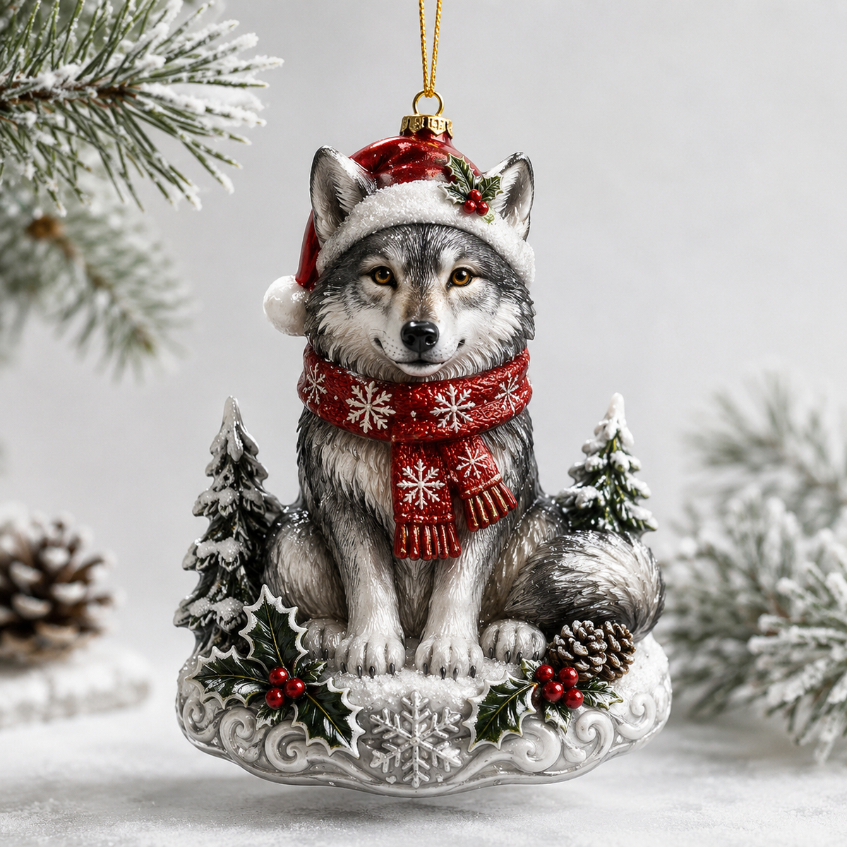 Christmas Wolf Mica Ornament NCU0TH029
