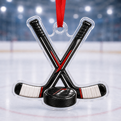 Crossed Sticks & Puck Mica Ornament NCU0HA048