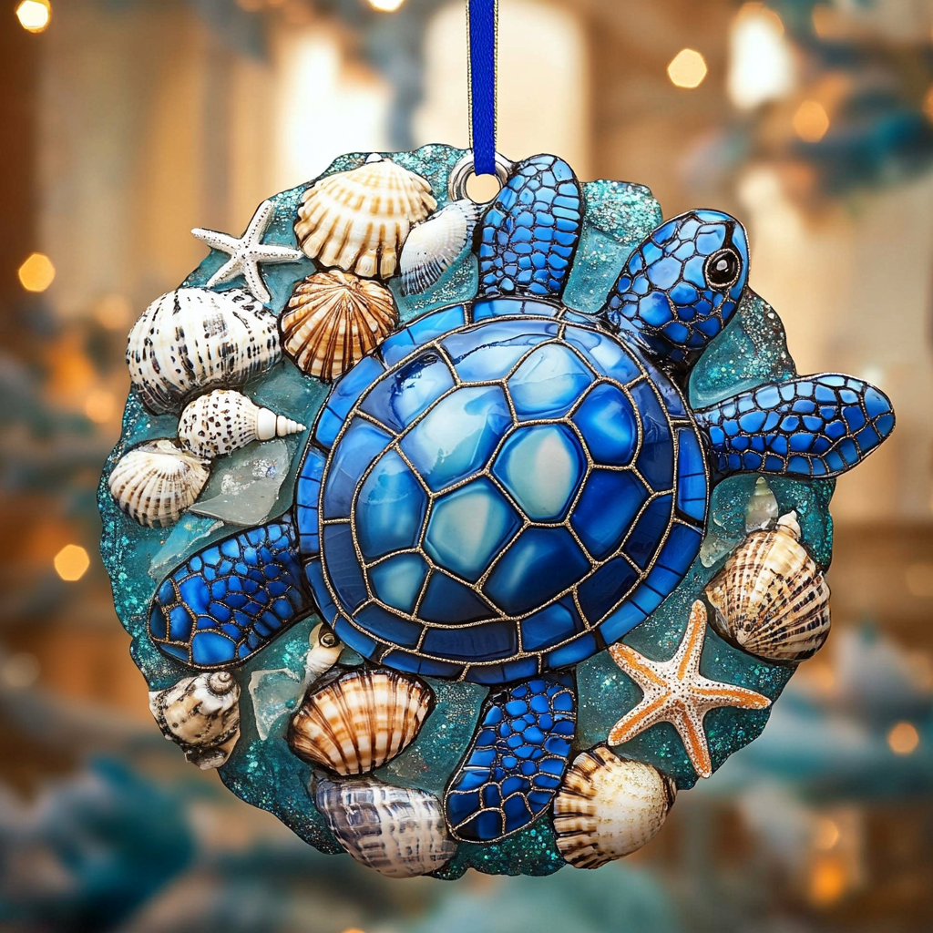 Hibiscus Bay Turtle Mica Ornament NCU0PT070