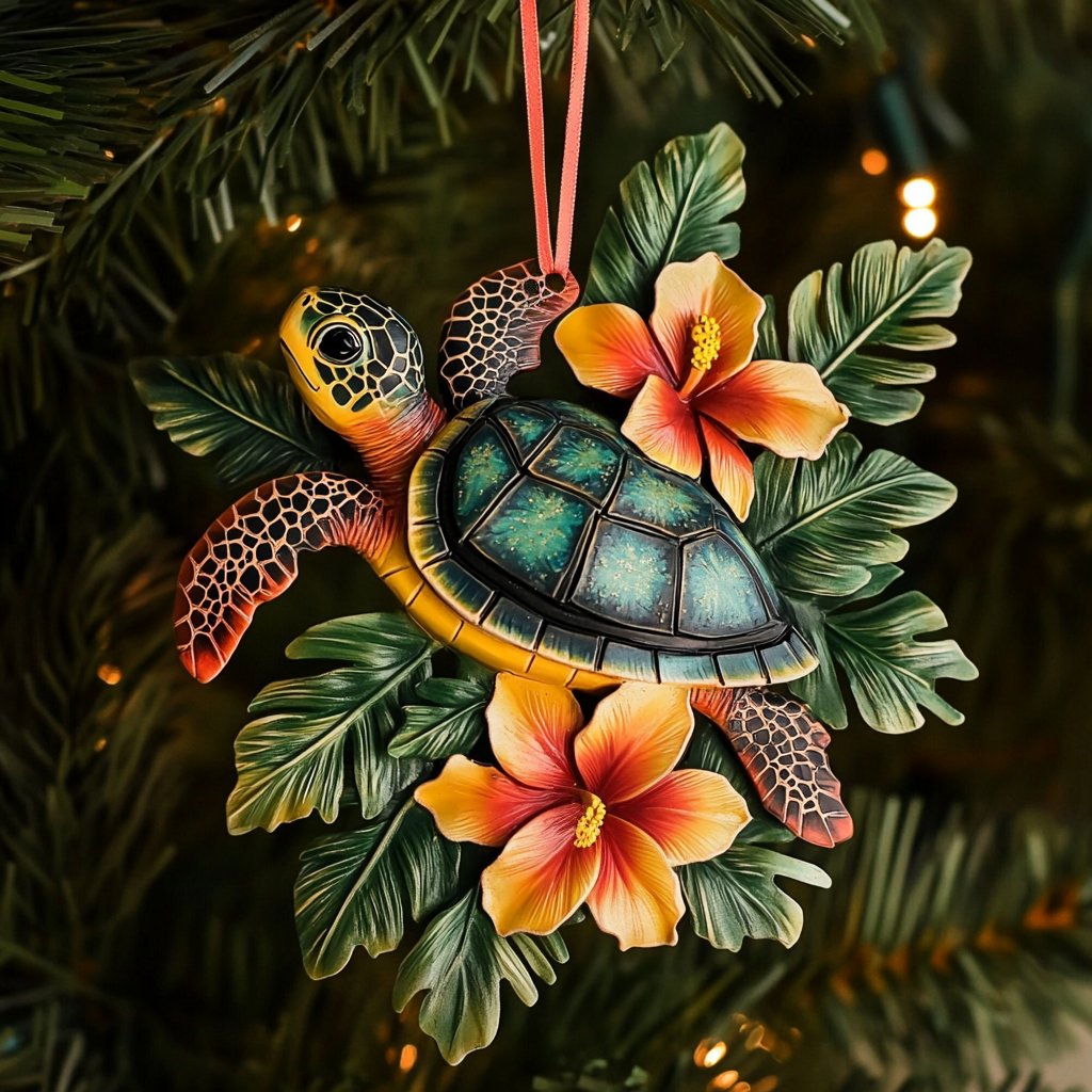 Hibiscus Shores Turtle Mica Ornament NCU0PT074
