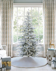 7' King Noble Flock Artificial Christmas Tree with 500 Warm White LED Lights