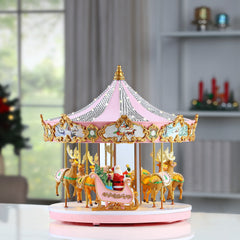 12 in. Animated & Musical Pink Crystal Carousel