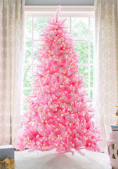 6.5' Duchess Pink Flock Artificial Christmas Tree with 500 Warm White LED Lights