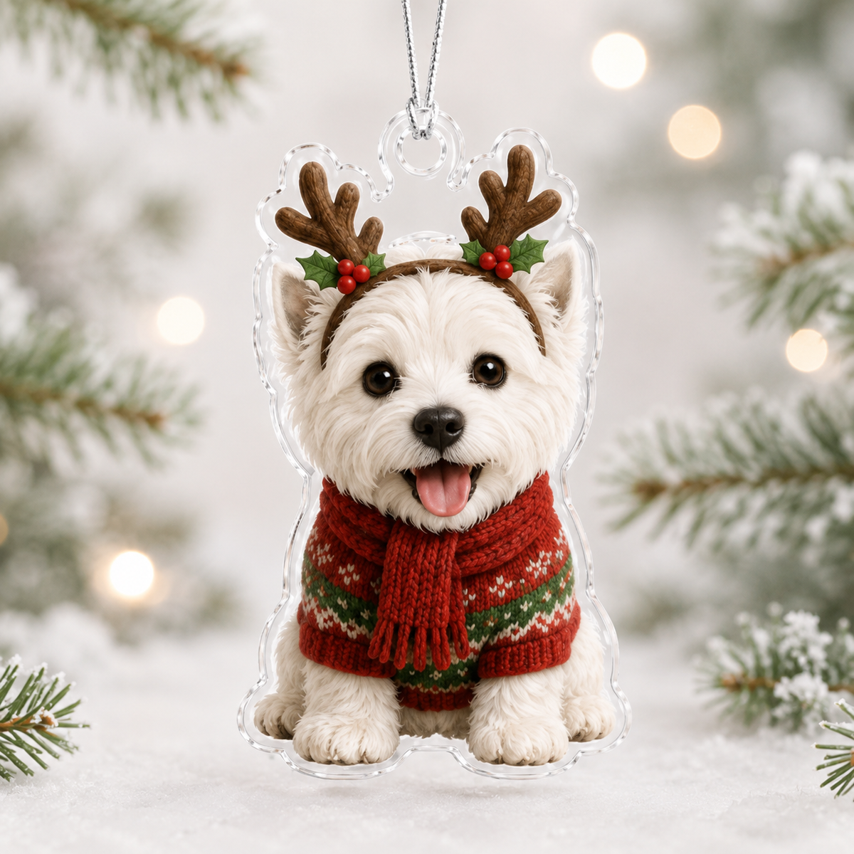 Raindeer West Highland Terrier Mica Ornament NCU0NT069