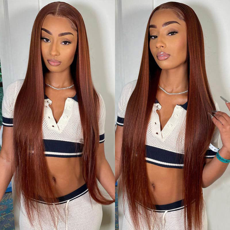 Reddish Brown Straight Hair 13x4/13x6 HD Transparent Lace Frontal Wig Human Hair Pre Plucked Natural Hairline