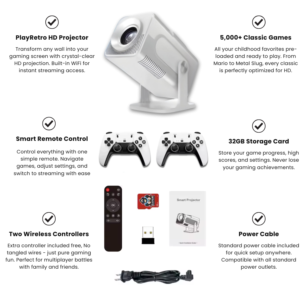 PlayRetro projector package contents and accessories