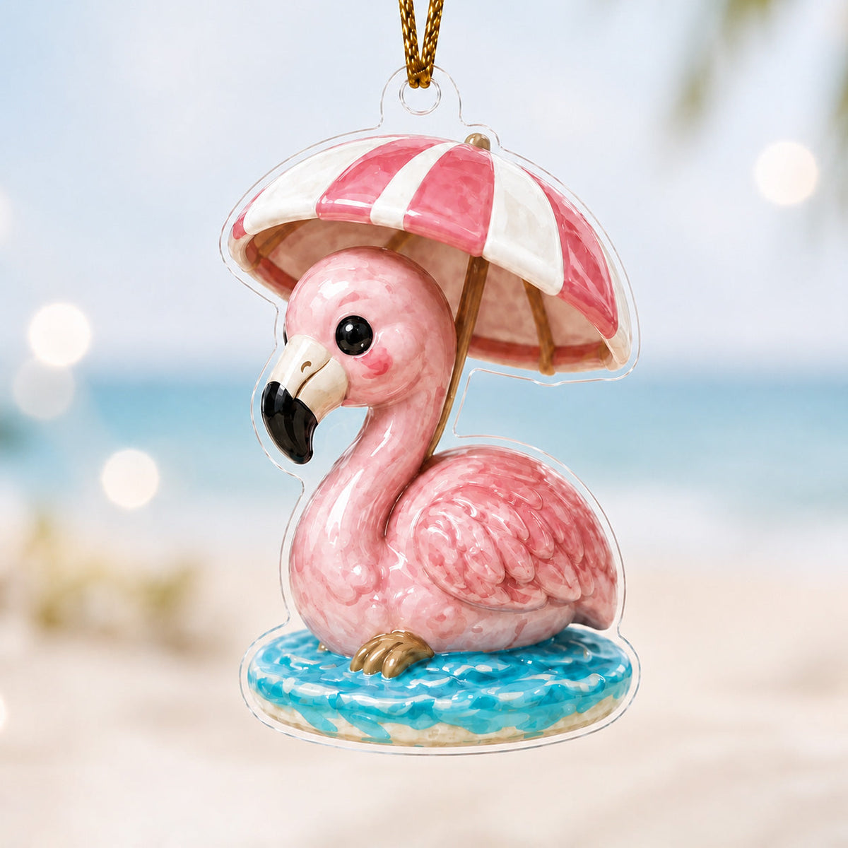 Sunny Beach Flamingo Adorable Mica Ornament NCU0HA007