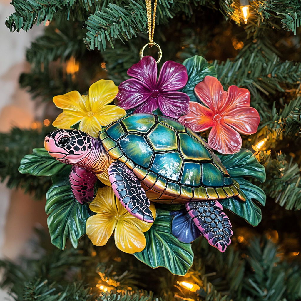 Tropical Tidings Turtle Mica Ornament NCU0PT088
