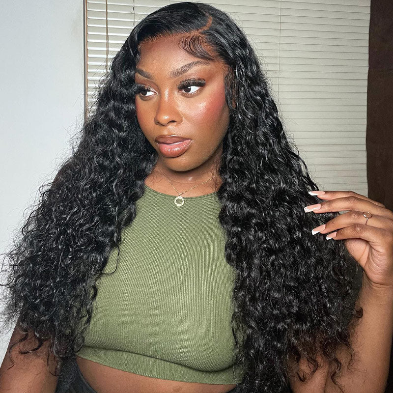 Water Wave 13x6 HD Transparent Lace Front Wigs Wet and Wavy Human Hair Wigs for Women Plucked with Baby Hair Natural Color