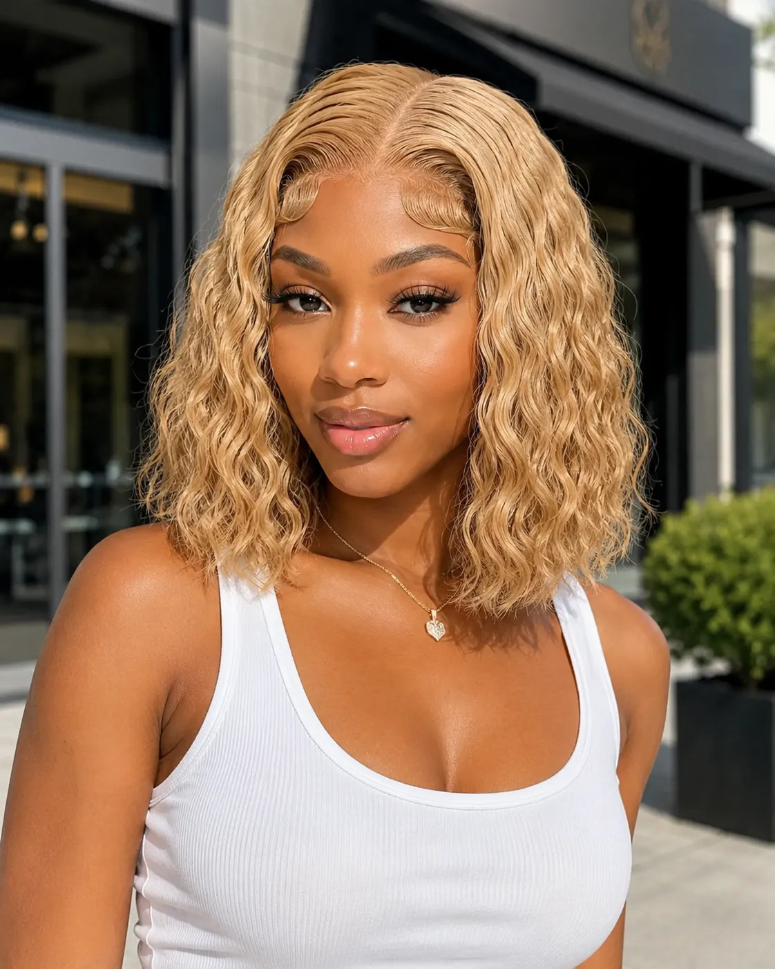 100% Human Hair Honey Blonde Water Wave Bob Wig 13x4 | Glueless, Natural Look