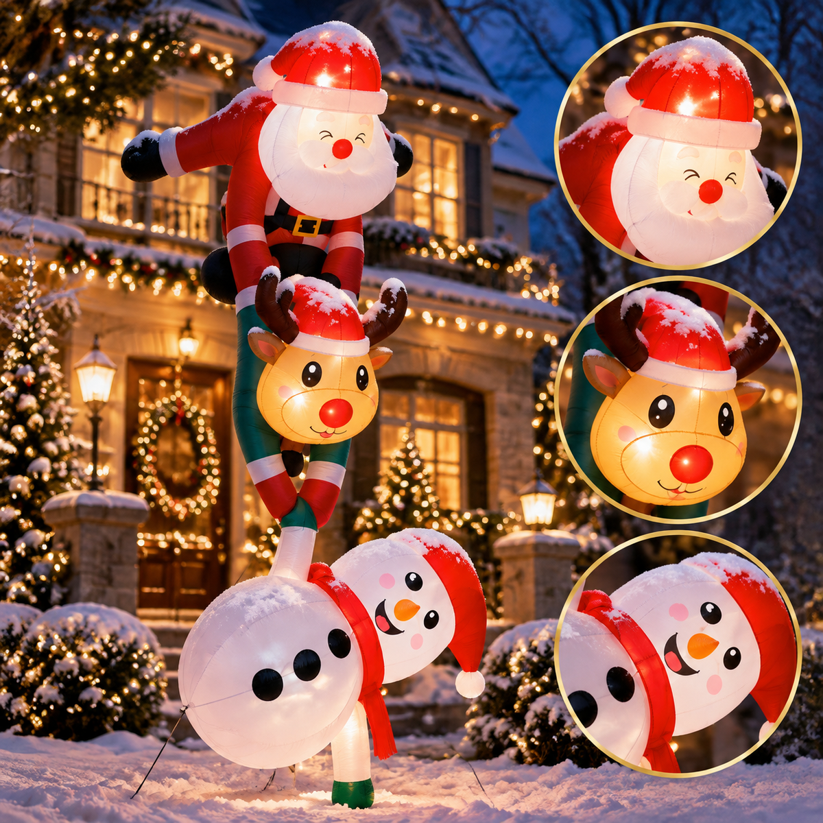 12 ft Stacked Christmas Characters Roof and Yard Inflatable