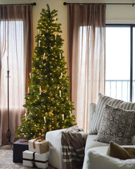 10' King Douglas Fir Slim Artificial Christmas Tree with 1200 Warm White & Multi-Color LED Lights