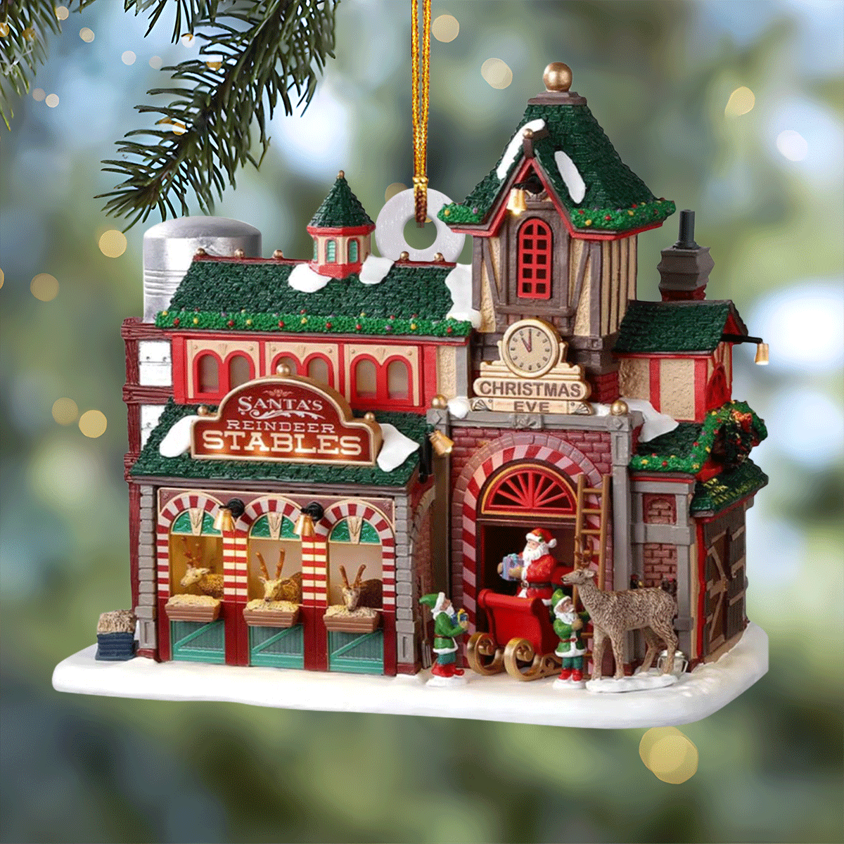 Santa's Reindeer Stables Mica Ornament  NCU0TL023