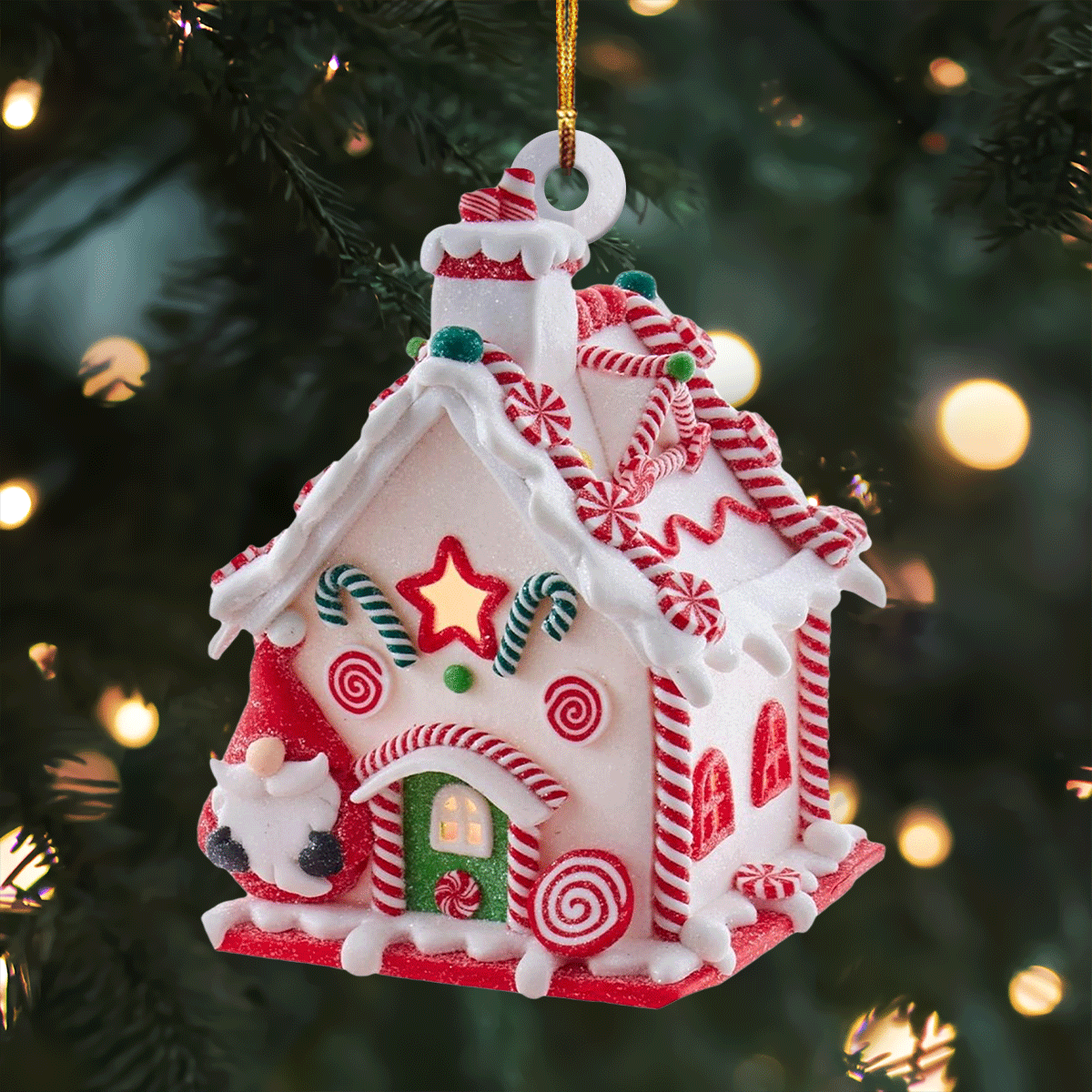 Candy Cane Cottage Mica Ornament  NCU0TL020