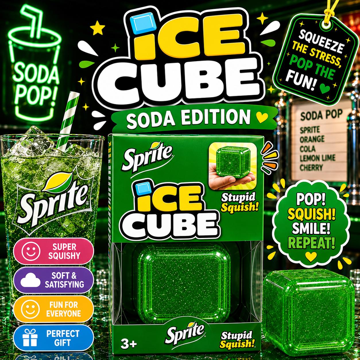 NeeDoh Nice Cube Sprite Soda Edition Squishy Fidget Stress Relief Toy Kids Gift