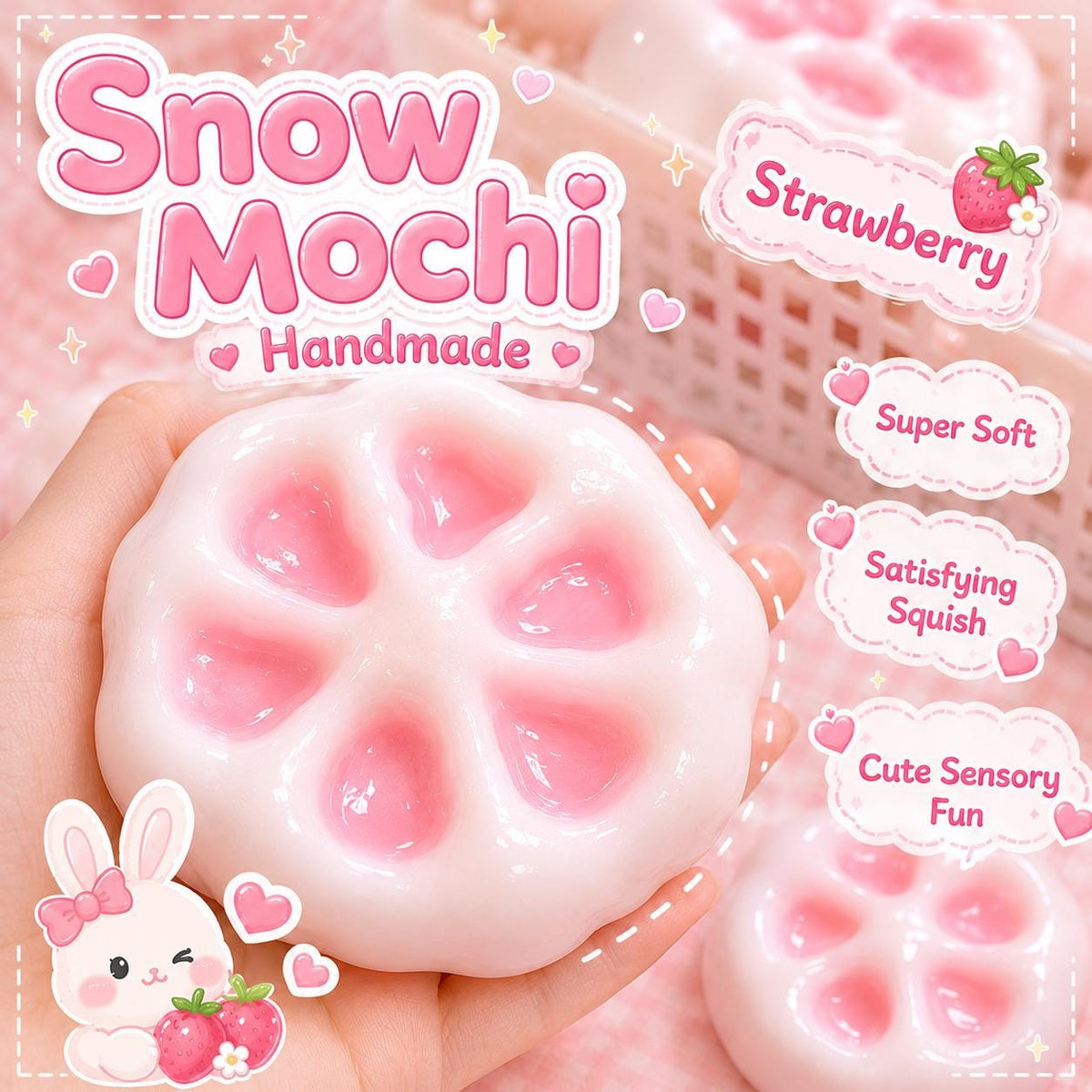 Handmade Snow Mochi Squishy Toy, Color Reveal Sensory Stress Ball, 4 Flavors
