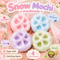 Handmade Snow Mochi Squishy Toy, Color Reveal Sensory Stress Ball, 4 Flavors