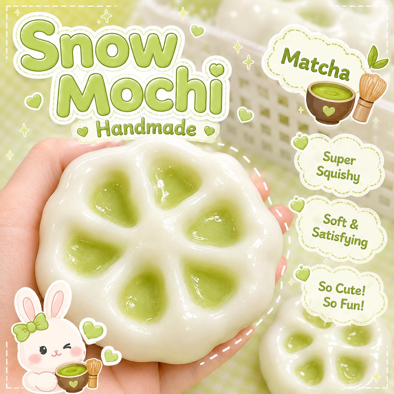 Matcha Snow Mochi Squishy Handmade Crunchy Sand Hidden Color Reveal ASMR Sensory Gift