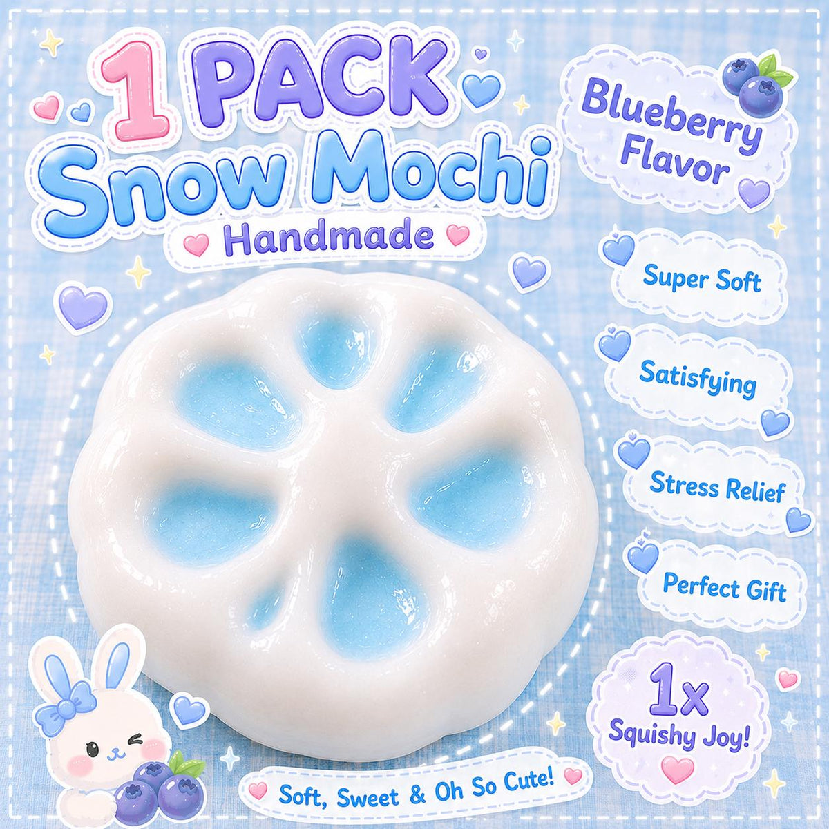 Blueberry Snow Mochi Squishy Handmade Crunchy Sand Hidden Color Reveal ASMR Sensory Gift