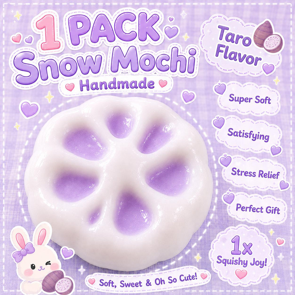 Taro Snow Mochi Squishy Handmade Crunchy Sand Hidden Color Reveal ASMR Sensory Gift